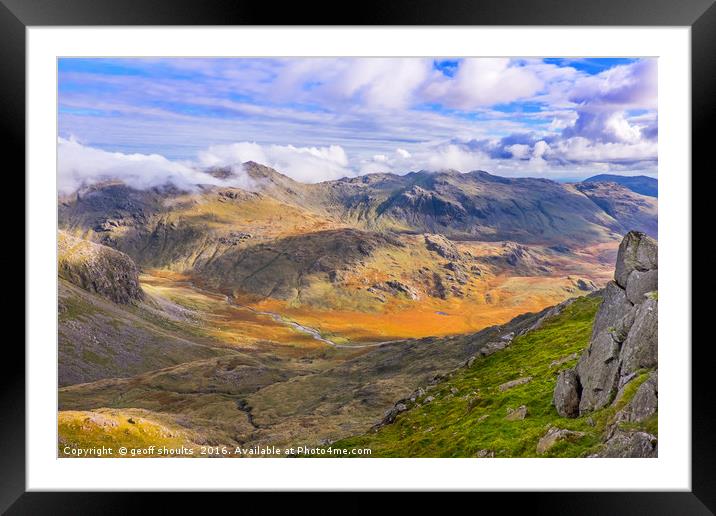 Bowfell and Upper Eskdale Framed Mounted Print by geoff shoults