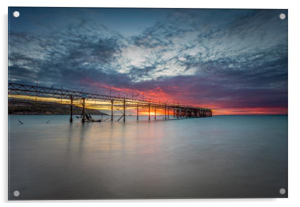 Sunset At Totland Pier Acrylic by Wight Landscapes