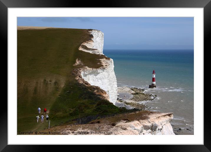 Hikers on the South Downs Way near Beachy Head Framed Mounted Print by James Brunker