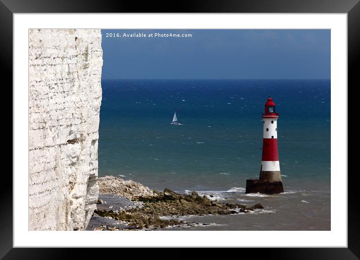 Beachy Head Lighthouse and sailing boat Framed Mounted Print by James Brunker