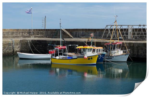 Small Boats in Annalong Harbour Print by Michael Harper
