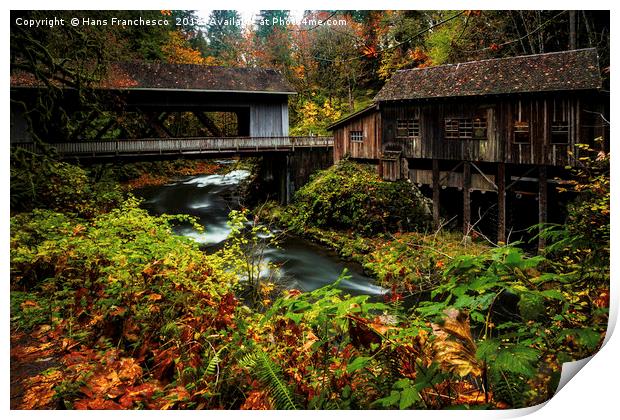 The mill by the covered bridge Print by Hans Franchesco