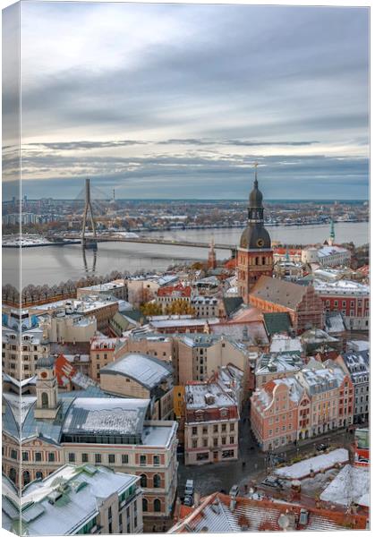 Riga Aerial View of Old Town Canvas Print by Antony McAulay