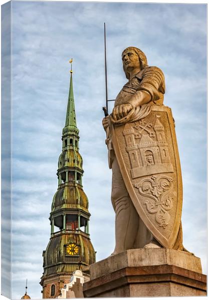  Riga Saint Roland Statue Canvas Print by Antony McAulay