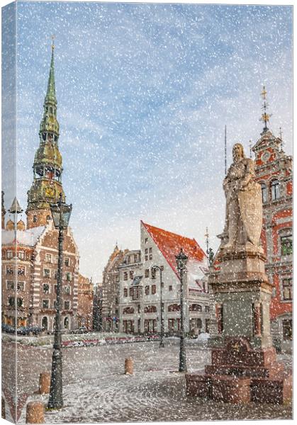  Riga Snow Starts Falling Canvas Print by Antony McAulay