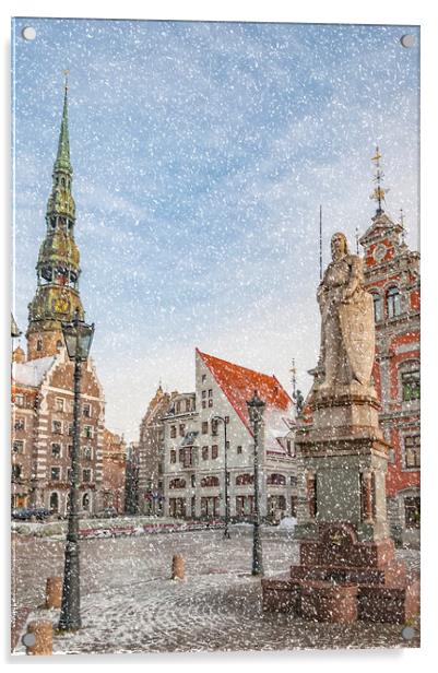  Riga Snow Starts Falling Acrylic by Antony McAulay