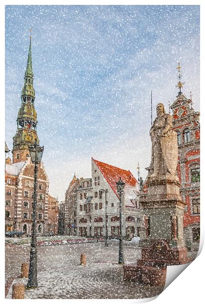  Riga Snow Starts Falling Print by Antony McAulay