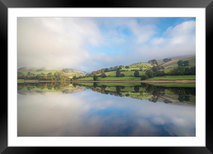 Calm water at Ladybower reservoir, Derbyshire Framed Mounted Print by Andrew Kearton