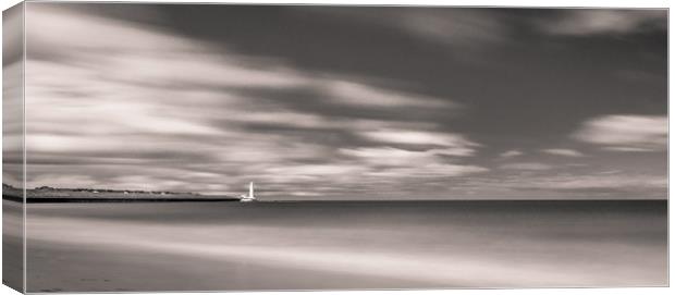 St. Marys Lighthouse from The Beach Mono Canvas Print by Naylor's Photography