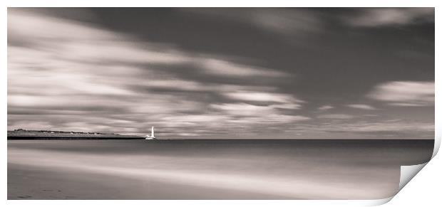 St. Marys Lighthouse from The Beach Mono Print by Naylor's Photography