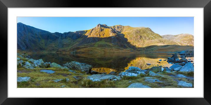 Llyn Idwal Mountains Reflection Panorama Framed Mounted Print by Owen Gee