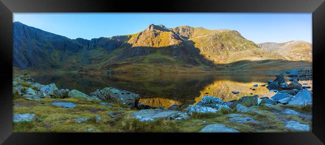 Llyn Idwal Mountains Reflection Panorama Framed Print by Owen Gee