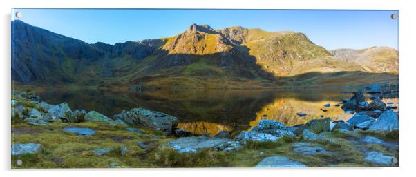 Llyn Idwal Mountains Reflection Panorama Acrylic by Owen Gee