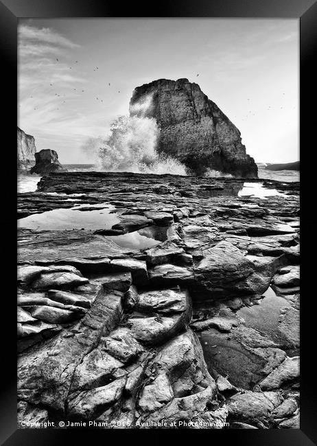 Dramatic view of Shark Fin Cove Framed Print by Jamie Pham