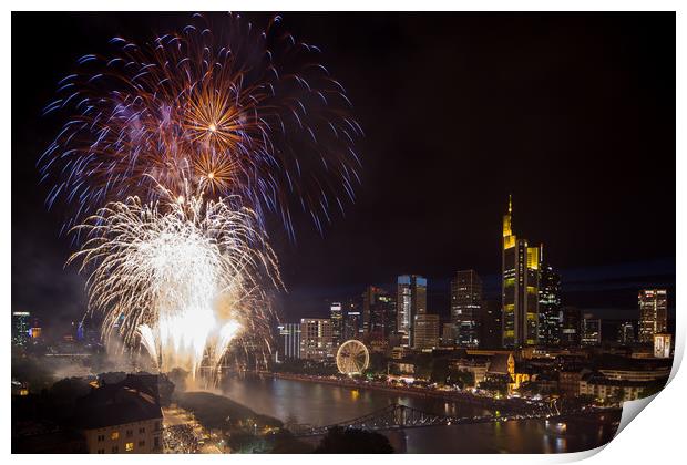 Fireworks over Frankfurt Print by Thomas Schaeffer