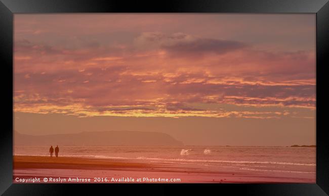 Sunset Walk on Whiterocks Beach Northern Ireland Framed Print by Ros Ambrose