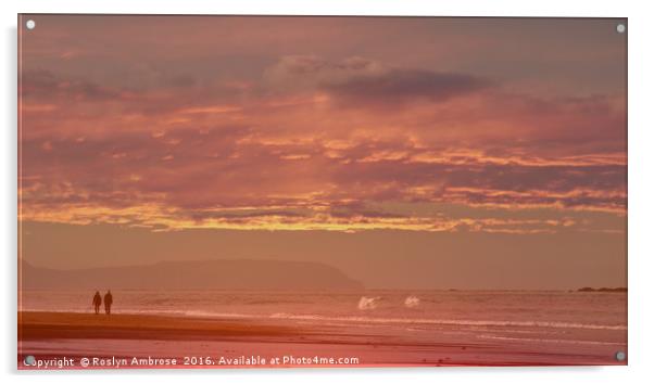 Sunset Walk on Whiterocks Beach Northern Ireland Acrylic by Ros Ambrose