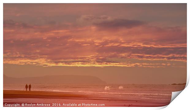 Sunset Walk on Whiterocks Beach Northern Ireland Print by Ros Ambrose