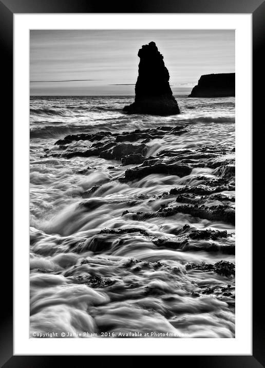 Dramatic view of a sea stack in Davenport Beach, S Framed Mounted Print by Jamie Pham