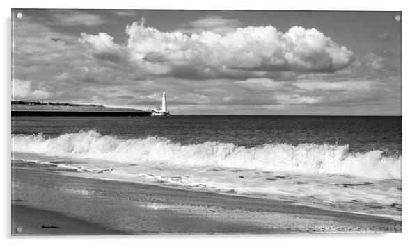 Beach view of St. Marys Lighthouse  Acrylic by Naylor's Photography