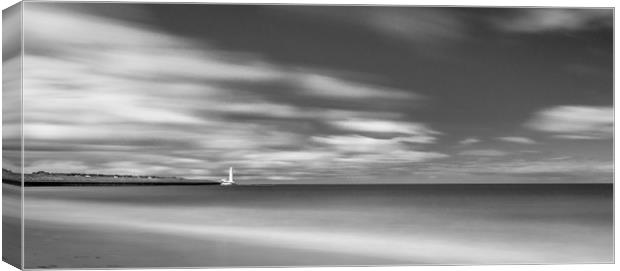 St. Marys Lighthouse from The Beach Black & White Canvas Print by Naylor's Photography