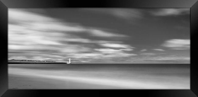 St. Marys Lighthouse from The Beach Black & White Framed Print by Naylor's Photography