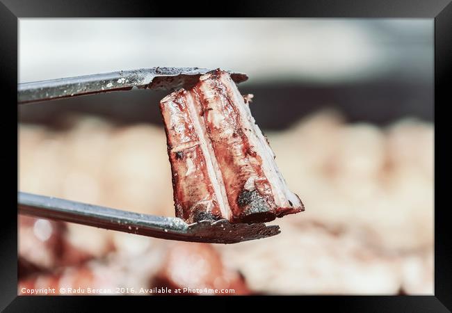 Preparing Steaks On Barbecue Day Framed Print by Radu Bercan