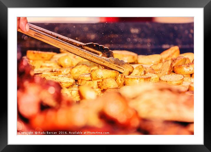 Preparing Grilled Potatoes On Barbecue Framed Mounted Print by Radu Bercan