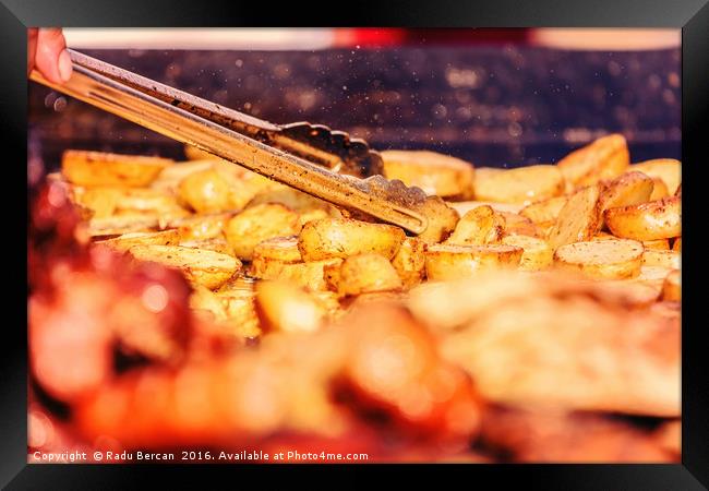 Preparing Grilled Potatoes On Barbecue Framed Print by Radu Bercan