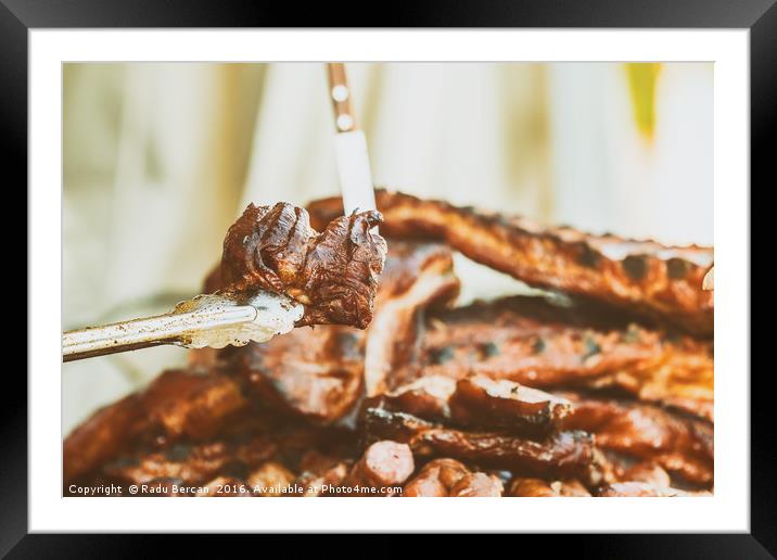 Preparing Steaks On Barbecue Day Framed Mounted Print by Radu Bercan