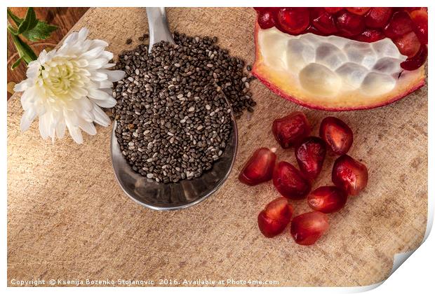 Pomegranate and chia seeds Print by Ksenija Bozenko Stojan