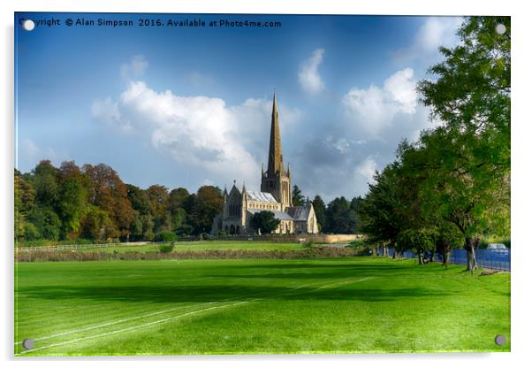 Snettisham Church Acrylic by Alan Simpson