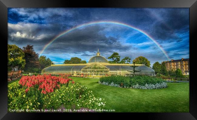 Rainbow over the Botanics Glasshouse - HDR Framed Print by yvonne & paul carroll