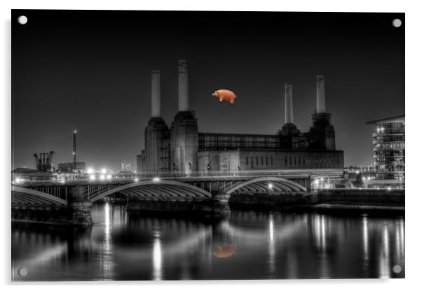Battersea Power station and pig Acrylic by Dean Messenger