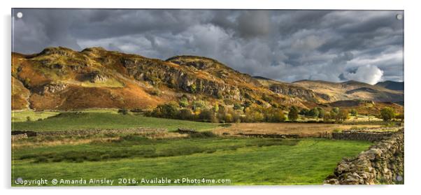 Sunlight On The Cumbrian Fells Acrylic by AMANDA AINSLEY