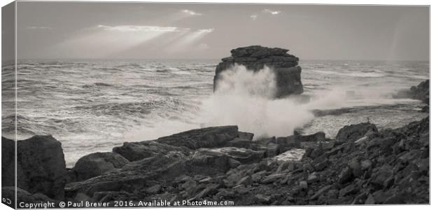 Pulpit rock in the middle of a spring storm Canvas Print by Paul Brewer