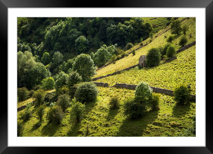 Little barn on the slopes of Dove Dale Framed Mounted Print by Andrew Kearton