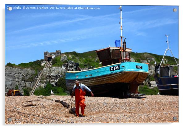 Fisherman at work Hastings East Sussex Acrylic by James Brunker