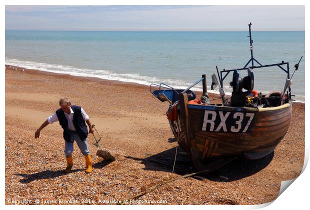 Fisherman returning home Hastings East Sussex Print by James Brunker