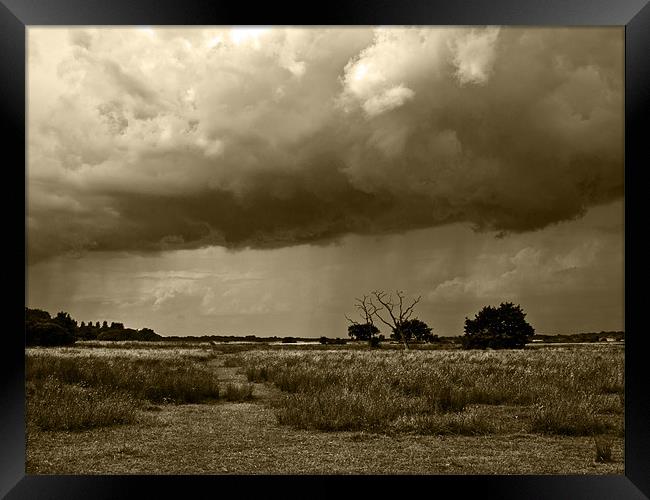 Storm clouds are gathering Sepia Framed Print by Paul Macro