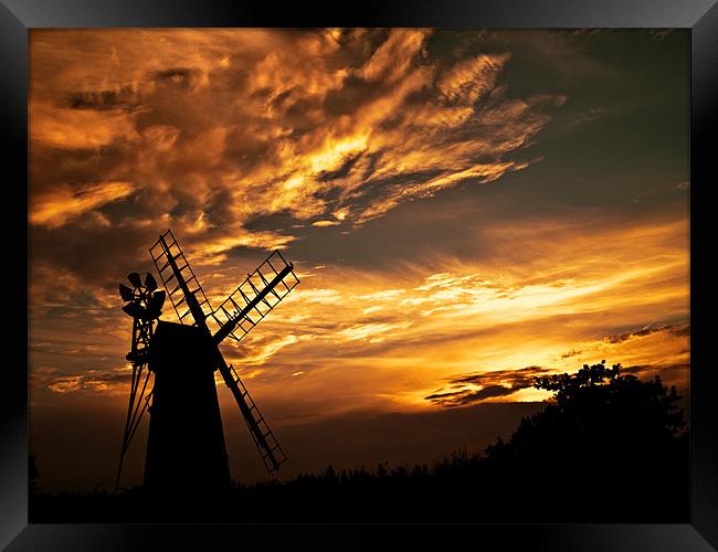 Stunning sunset over Norfolk Broads Windmill Framed Print by Paul Macro