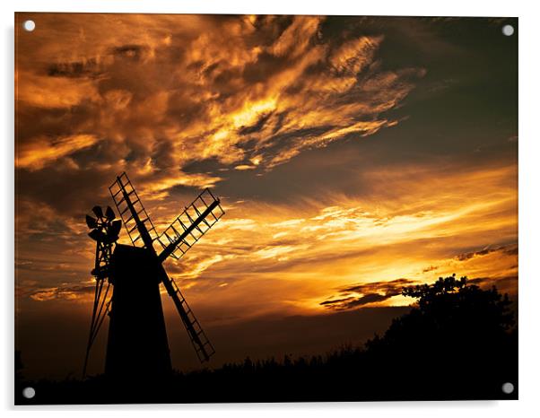 Stunning sunset over Norfolk Broads Windmill Acrylic by Paul Macro