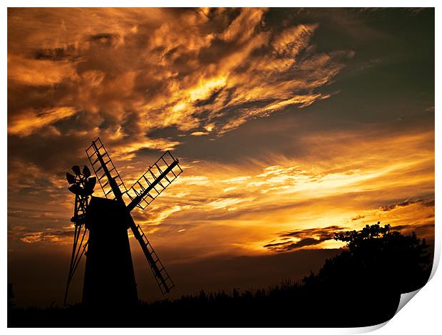 Stunning sunset over Norfolk Broads Windmill Print by Paul Macro