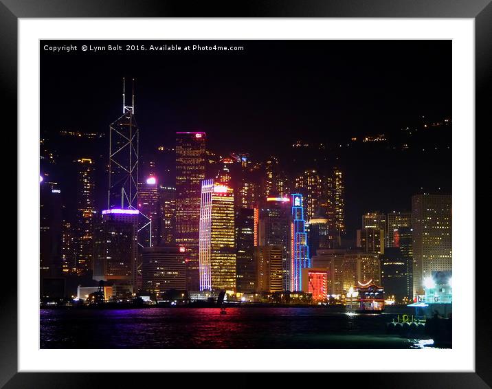 Hong Kong at Night Framed Mounted Print by Lynn Bolt
