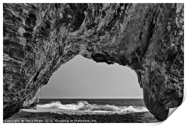 View of the natural tunnel of Hole in the Wall Bea Print by Jamie Pham