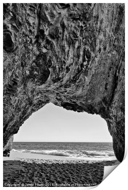 View of the natural tunnel of Hole in the Wall Bea Print by Jamie Pham