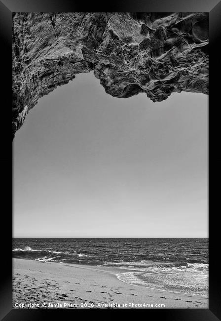 View of the natural tunnel of Hole in the Wall Bea Framed Print by Jamie Pham