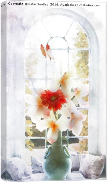 Flowers in Vase at Window #2 Canvas Print by Peter Yardley