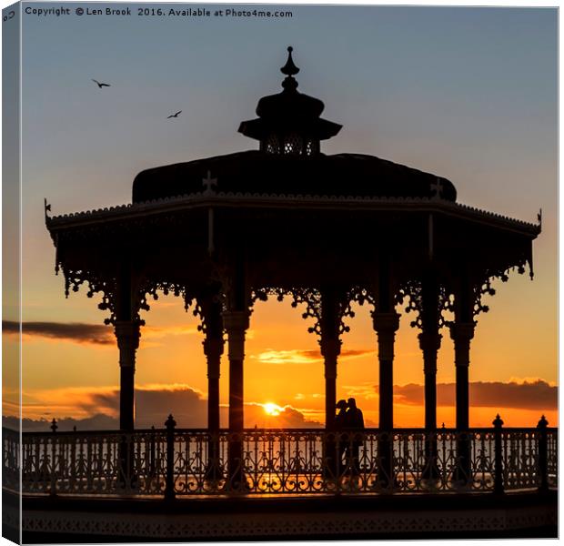 Brighton Bandstand Sunset Canvas Print by Len Brook
