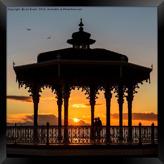 Brighton Bandstand Sunset Framed Print by Len Brook